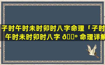 子时午时未时卯时八字命理「子时午时未时卯时八字 🌺 命理详解」